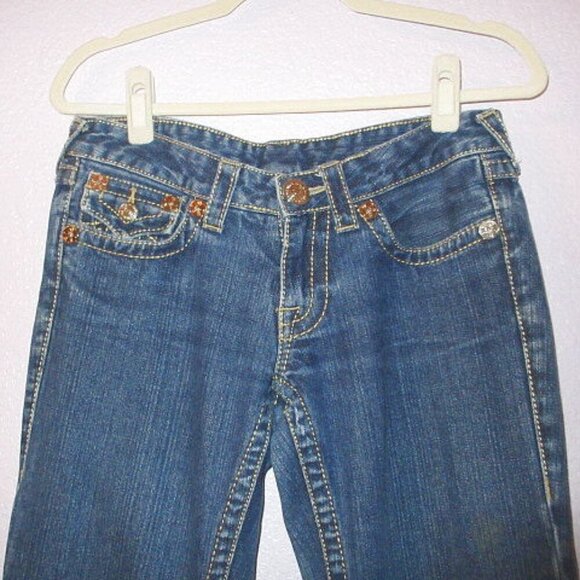 Vtg True Religion Disco Joey Big T Flare Jeans Size 28 Twisted Flap Low Rise USA - Picture 8 of 12